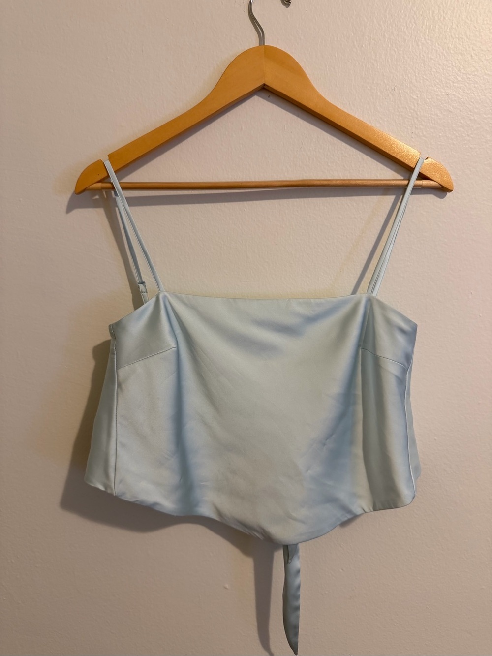 Aritzia Pale Blue Satin Crop Top with Tie back